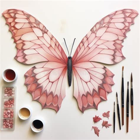 Collage Hiperrealista Alitas De Mariposa Monarca En Acuarela Rosa