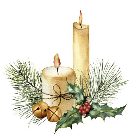 Watercolor Christmas Candle With Holiday Decor Hand Painted Candle