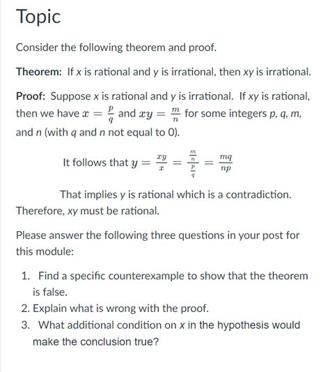 Solved Topic Consider The Following Theorem And Proof Chegg