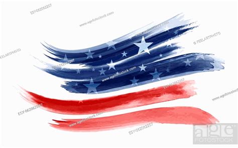 Watercolor American Flag On White Background With Copy Space America Usa Vector Illustration