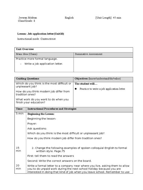 lesson job application letter unit jeewan moktan english unit