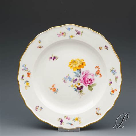 Kuchenteller Meissen Knaufzeit Um 1900 Jhd Blumenbukett Mit Insekten