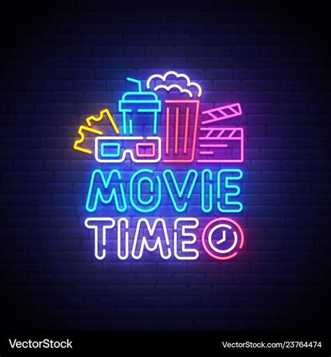 Cinema neon sign movie time logo Royalty Free Vector Image