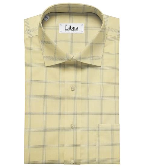 Monza Men S Giza Cotton Checks Meter Unstitched Shirt Fabric Yellow