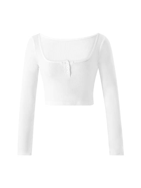 Hirigin Women V Neck Long Sleeve Shirt Sexy Slim Fit Ribbed Crop Top