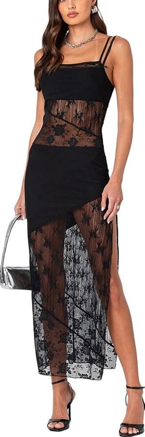 Edikted Sheer Mesh Lace Patchwork Maxi Dress ShopStyle