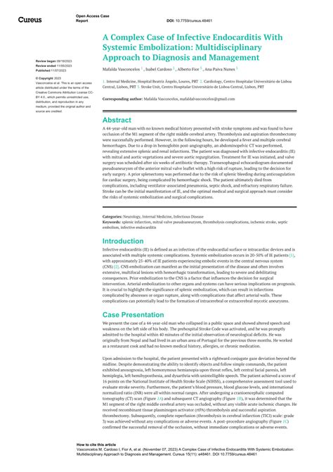 Pdf A Complex Case Of Infective Endocarditis With Systemic