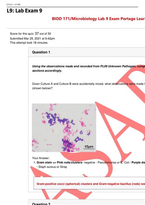 BIOD 171 Microbiology Lab 9 Exam Portage Learning BIOD 171