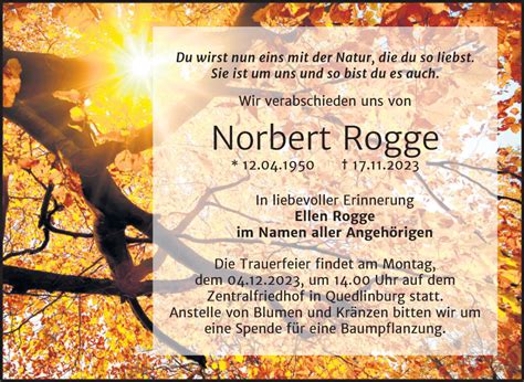 Traueranzeigen Von Norbert Rogge Abschied Nehmen De