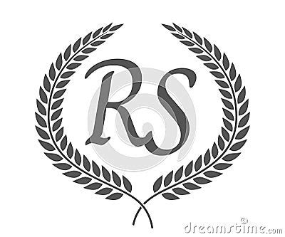 Initial Letter R And S Rs Monogram Logo Design With Laurel Wreath