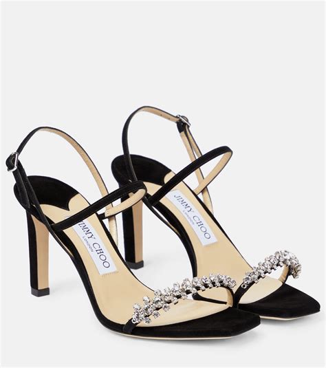 Meira 85 Embellished Suede Sandals In Black Jimmy Choo Mytheresa