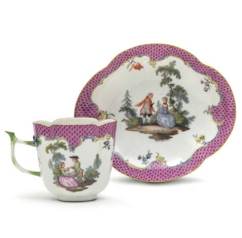 Tazza Con Piattino Meissen 1750 Circa Asta Maioliche E Porcellane