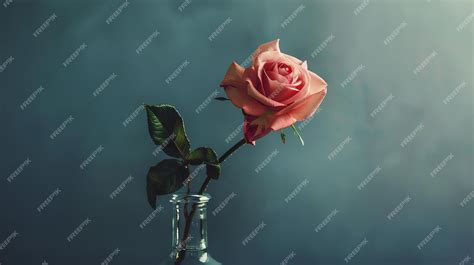 Premium Photo A Beautiful Pink Rose In A Glass Vase Against A Dark