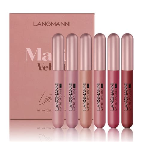 Amazon LANGMANNI 6 Colors Velvet Matte Lipgloss Set Capsule Tube