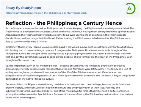 Reflection The Philippines A Century Hence Essay Example