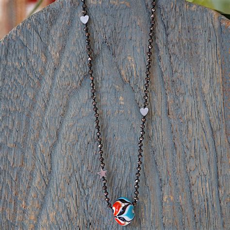 Necklace With Blown Glass Crystal Beads And Hematite Elements