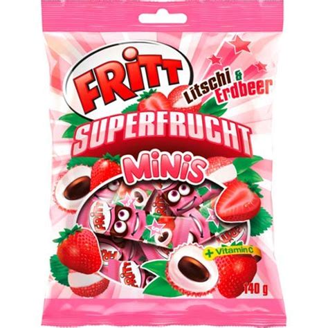 From Germany Fritt Fruit Chewy Candy Superfrucht Minis Lychee Strawberry 140g - Warehousesoverstock