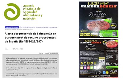 AESAN Alerta De La Presencia De Salmonella En Burguer Meat