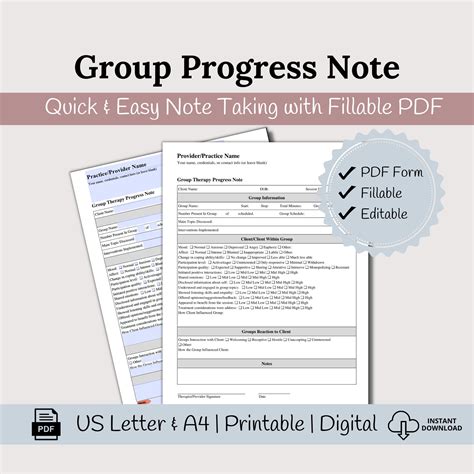 Group Progress Note Fillable Template For Counselors Group Therapy Notes Therapist Template