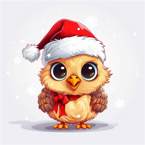 Premium Photo Cartoon Owl Wearing A Santa Hat And Scarf Generative Ai