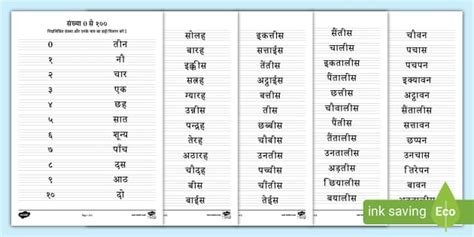 Numbers in Hindi 1-100 - Practice for Children - Twinkl