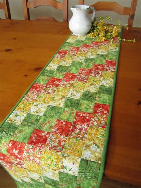 Table Runner Quilted Spring Table Runner Handmade Floral Table Decor