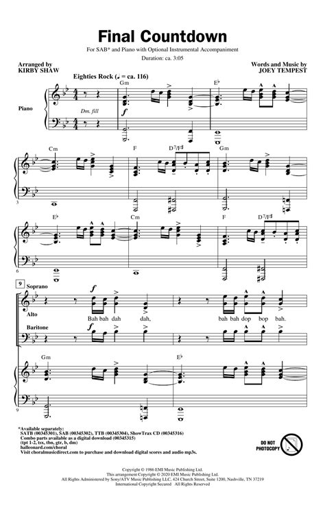 Europe Final Countdown Arr Kirby Shaw Sheet Music Notes Chords Download Printable Pdf