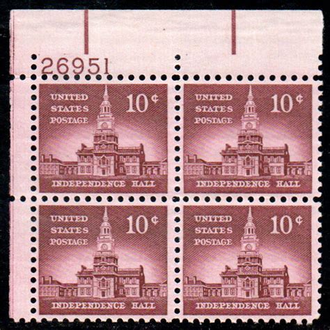 US 1044 PLATE BLOCK VF XF Mint Never Hinged 10c Independence Hall