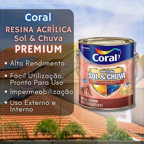 Coral Resina Acrílica Base Água Proteção Solandchuva 3 6l Chromata Tintas