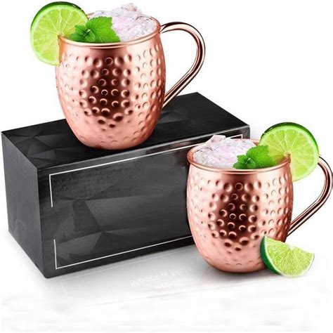 2 pcs Moscow Mule Mug Cuivre 500ml Martelé Moscow Mule Tasse Verres