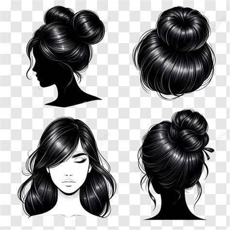 Black Silky Hair Buns Hair Hair Braid Hair Bun Png Transparent Image