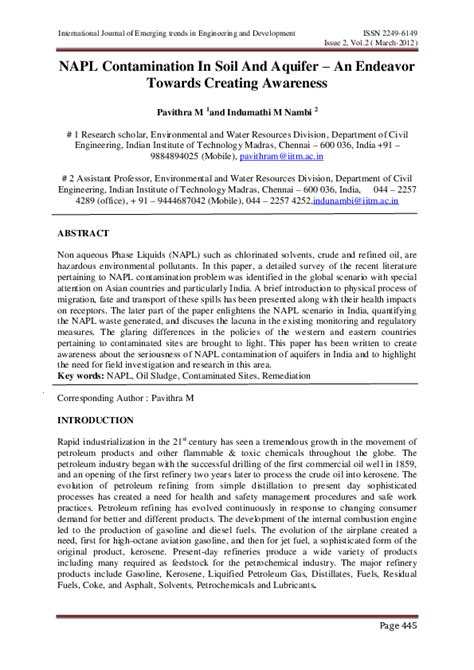 napl contamination  soil  aquiferan endeavor