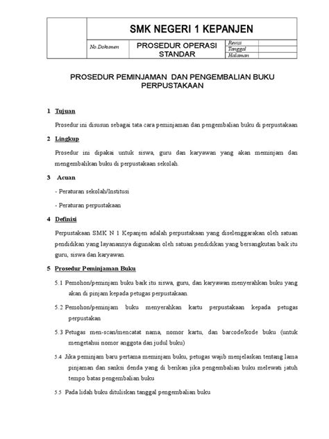 Sop Peminjaman Dan Pengembalian Buku Perpustakaan Pdf