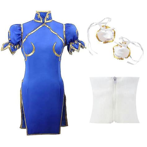 Chun Li Cosplay Costume For Adult Blue Cheongsam Halloween Party Dress Women S Superior Street