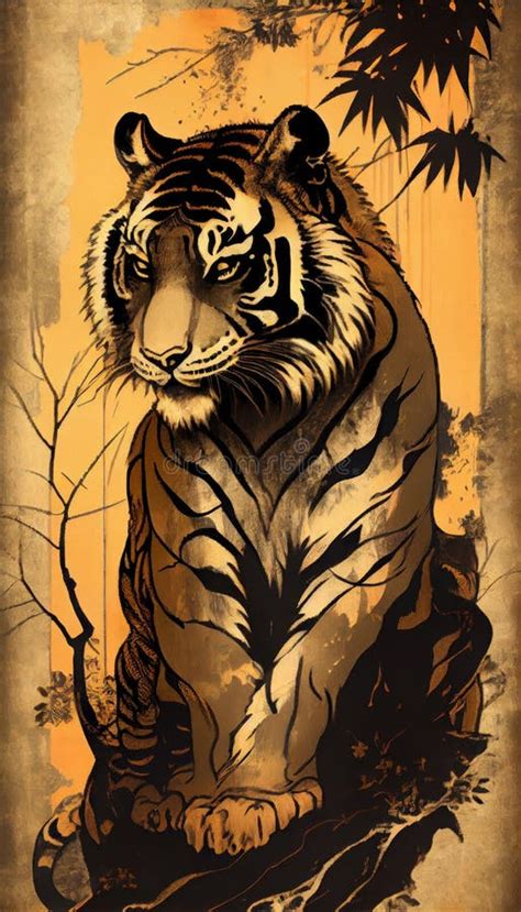 A Arte Chinesa Do Tigre Pintando O Original Ilustração Stock