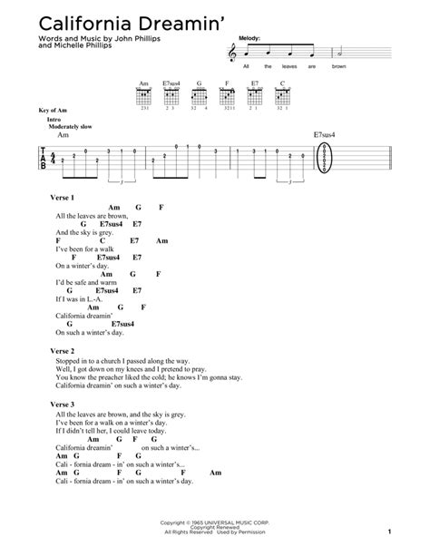 California Dreamin By The Mamas And The Papas Electric Guitar Digital Sheet Music Sheet