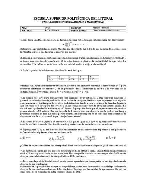 Ejercicios Distribuciones Muestrales Db06 Pdf Pdf Media Muestreo Estadísticas