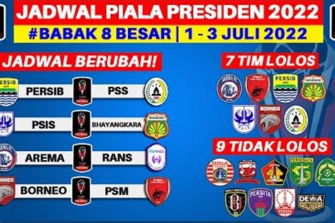 Jadwal Berubah Babak 8 Besar Dan Klasemen Piala Presiden 2022 Paling