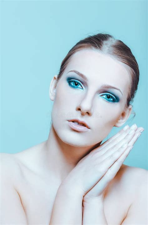 Attractive Blonde Topless Woman With Dark Eye Make Up Stock Photo Image Of Blonde Adult 97257300