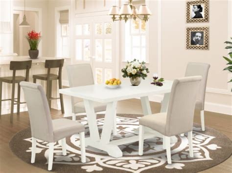 East West Furniture V Style 5 Piece Wood Dinette Set In Linen White 1