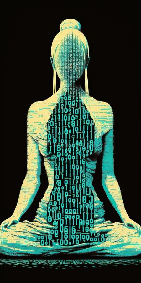 Binary Code In The Shape Of A Woman Doing Yoga Created With Generative