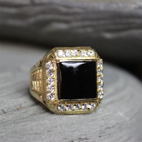 1980's Vintage Mens Onyx Ring Onyx Gold Ring 10K Solid Gold Mens Ring 5 ...