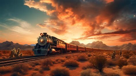 Premium Photo A Train Travelling Down Train Tracks In The Desert