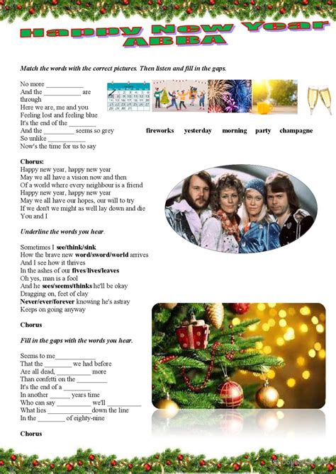 Happy New Year by ABBA song and nurs Deutsch DAF Arbeitsblätter pdf doc