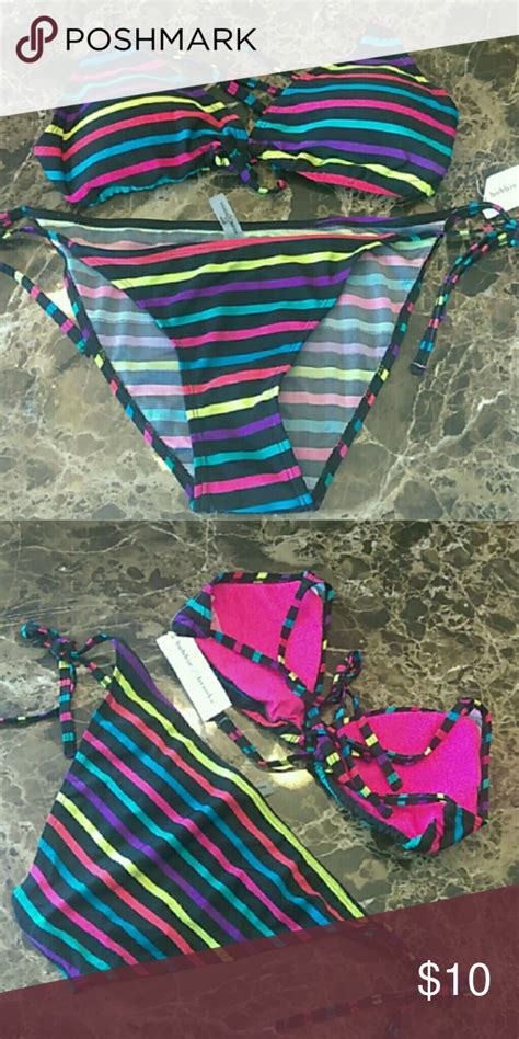 New Bobbie Brooks Striped Bikini Swim Set Size L New Wibobbie Brooks