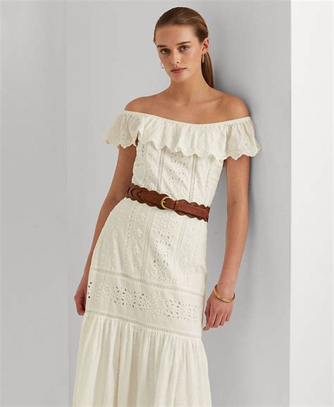 Lauren Ralph Lauren Eyelet Off The Shoulder Cotton Dress Macys