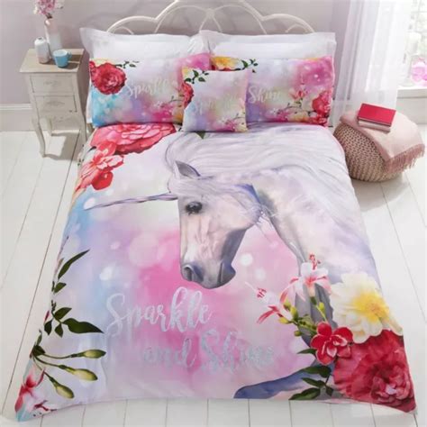 SPARKLE LICORNE HOUSSE De Couette Double Set Taie D Oreiller