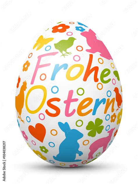 Frohe Ostern 3D Vektor Osterei mit fröhlichen Ostersymbolen Farbig