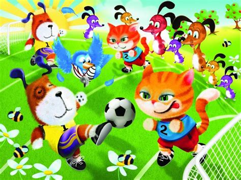 An Animated Cat Playing Soccer With Other Cats