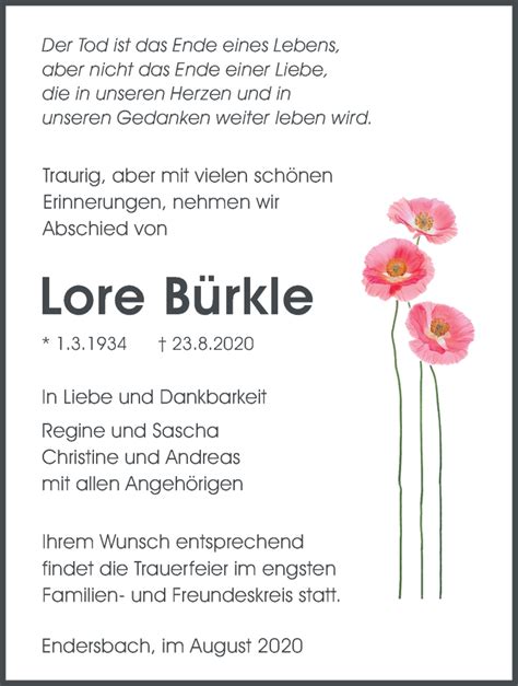 Traueranzeigen Von Lore B Rkle Zvw Trauer